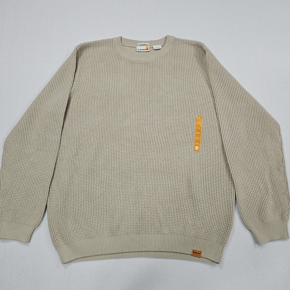 Timberland Tuck Crewneck Sweater Mens 2XL Beige Pullover Knit Organic‎ Cotton